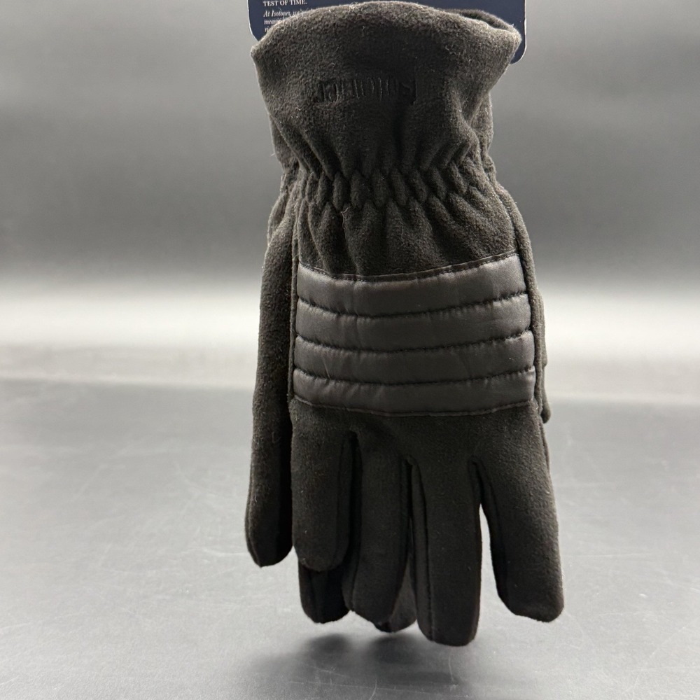 New Isotoner Gloves Men Black MD Water Repellent Quilted Fleece SmartDri Winter